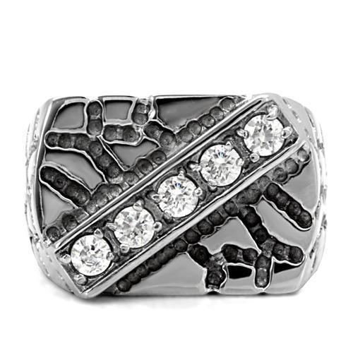 TK124 - High polished (no plating) Stainless Steel Ring with AAA Grade CZ  in Clear-2