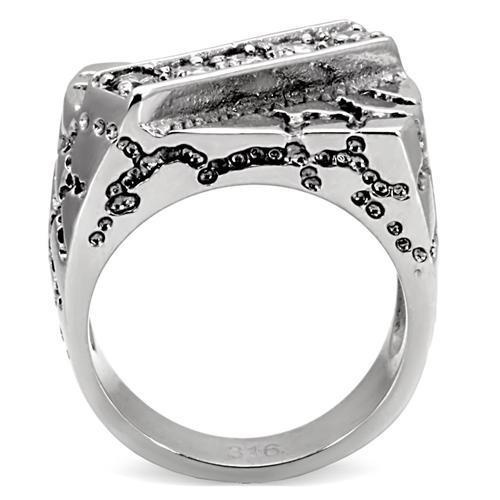 TK124 - High polished (no plating) Stainless Steel Ring with AAA Grade CZ  in Clear-3
