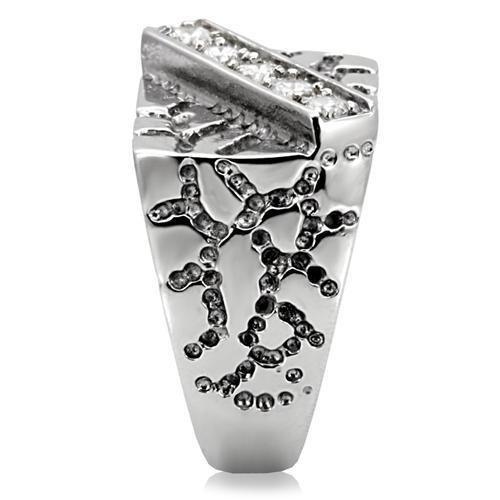 TK124 - High polished (no plating) Stainless Steel Ring with AAA Grade CZ  in Clear-4
