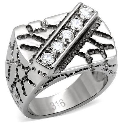 TK124 - High polished (no plating) Stainless Steel Ring with AAA Grade CZ  in Clear-0