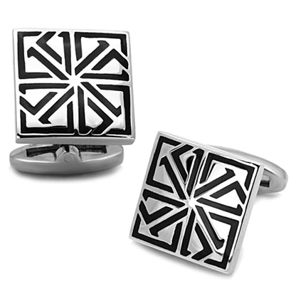 TK1253 - High polished (no plating) Stainless Steel Cufflink with Epoxy  in Jet-0