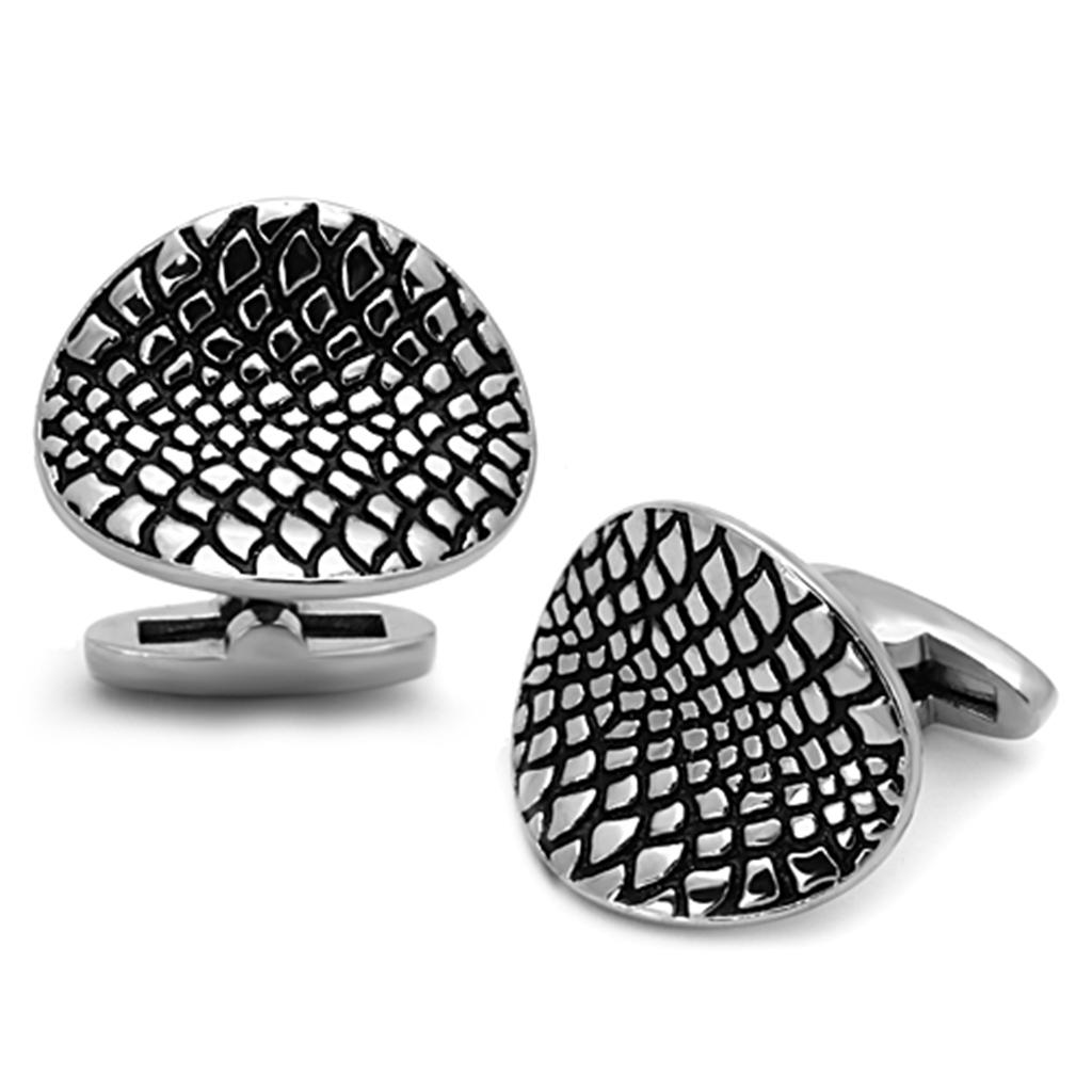 TK1258 - High polished (no plating) Stainless Steel Cufflink with Epoxy  in Jet-0