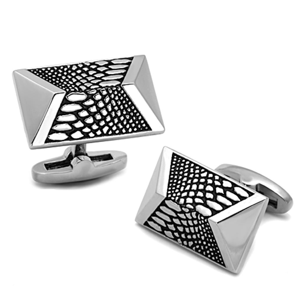 TK1259 - High polished (no plating) Stainless Steel Cufflink with Epoxy  in Jet-0
