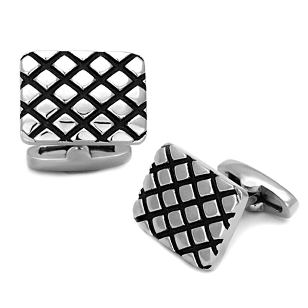 TK1266 - High polished (no plating) Stainless Steel Cufflink with Epoxy  in Jet-0