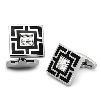 TK1267 - High polished (no plating) Stainless Steel Cufflink with Top Grade Crystal  in Clear-0