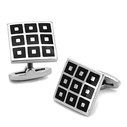 TK1268 - High polished (no plating) Stainless Steel Cufflink with Epoxy  in Jet-0