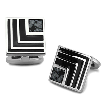 TK1269 - High polished (no plating) Stainless Steel Cufflink with Synthetic Onyx in Jet-0