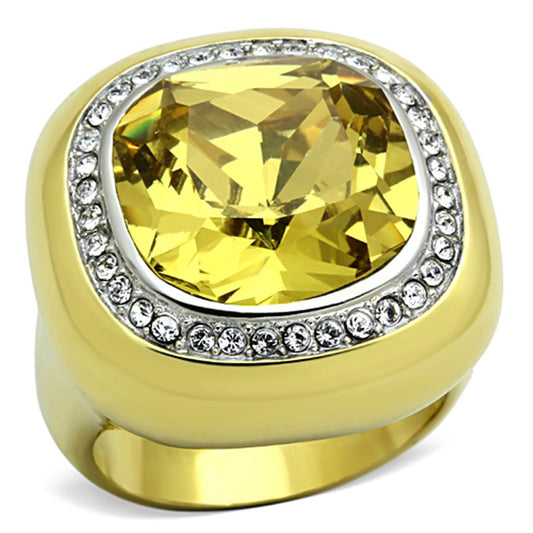 TK1285 - Two-Tone IP Gold (Ion Plating) Stainless Steel Ring with Synthetic Synthetic Glass in Topaz-0