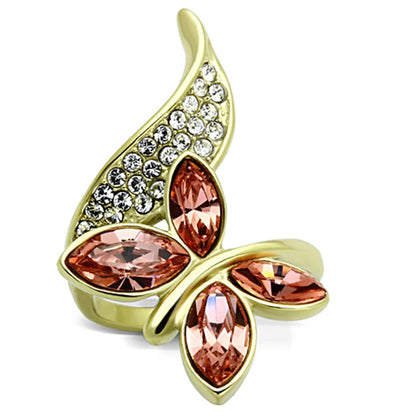 TK1288 - IP Gold(Ion Plating) Stainless Steel Ring with Top Grade Crystal  in Light Peach-0