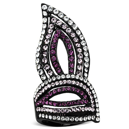 TK1293 - IP Black(Ion Plating) Stainless Steel Ring with Top Grade Crystal  in Multi Color-0