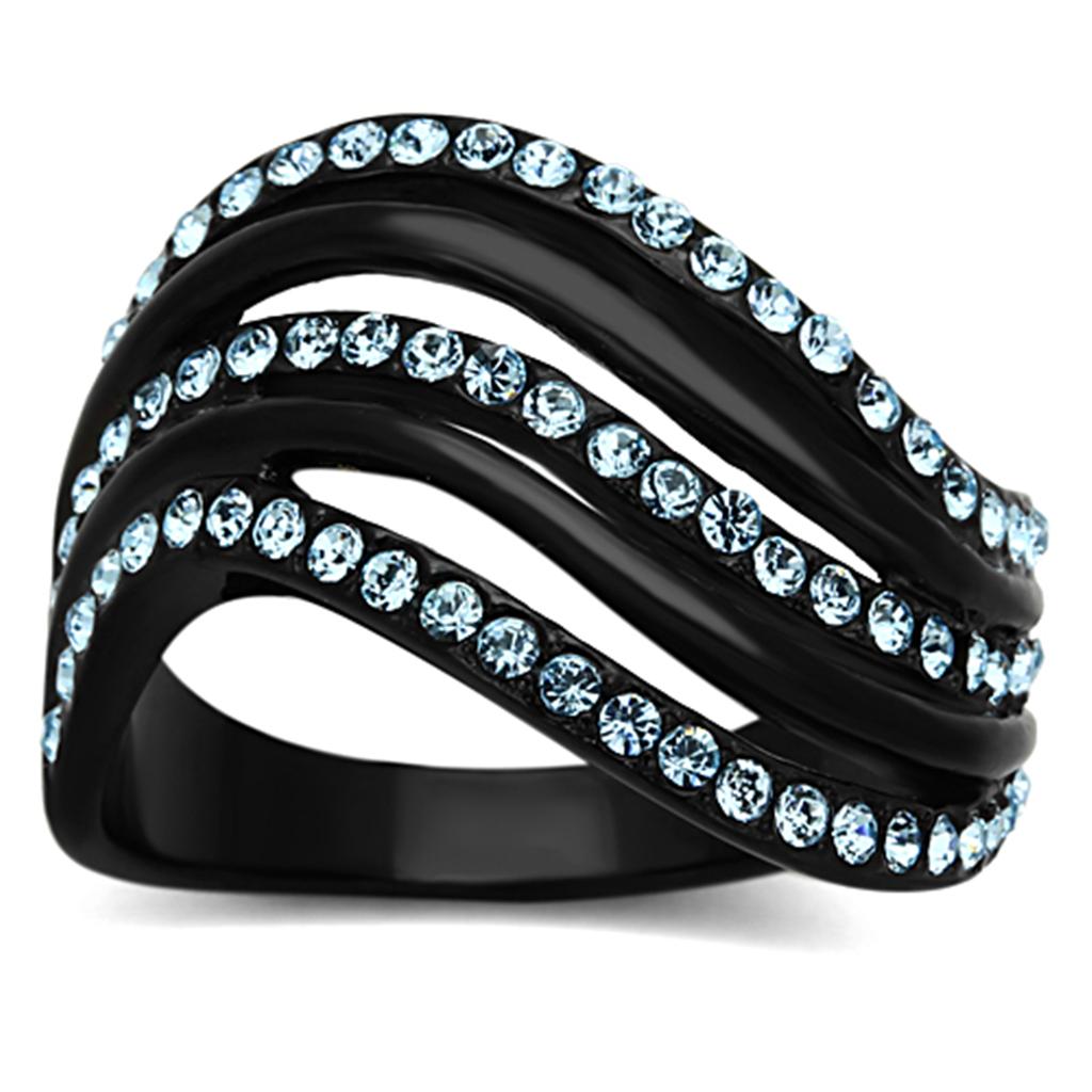 TK1297 - IP Black(Ion Plating) Stainless Steel Ring with Top Grade Crystal  in Sea Blue-0