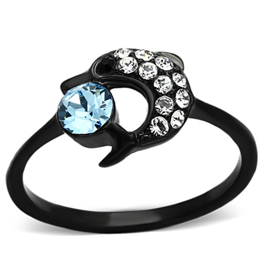 TK1302 - IP Black(Ion Plating) Stainless Steel Ring with Top Grade Crystal  in Sea Blue-0