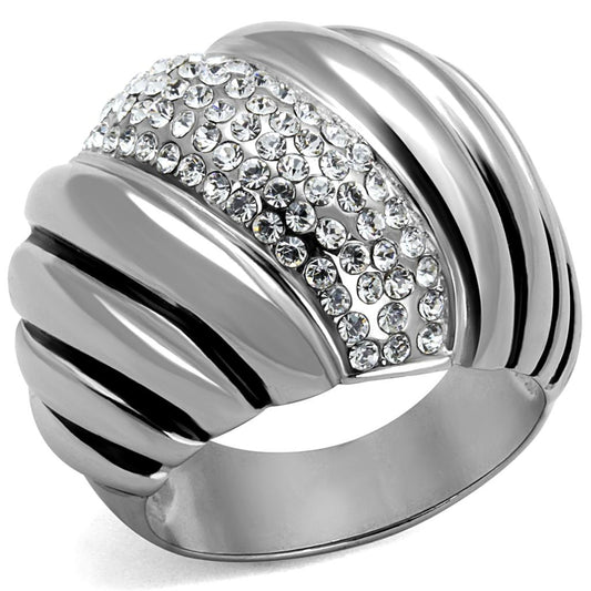 TK1304 - High polished (no plating) Stainless Steel Ring with Top Grade Crystal  in Clear-0