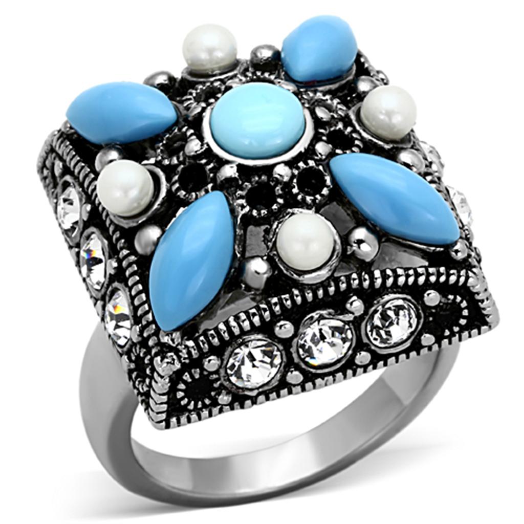 TK1309 - High polished (no plating) Stainless Steel Ring with Synthetic Turquoise in Sea Blue-0