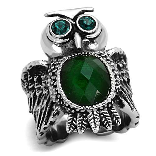 TK1312 - High polished (no plating) Stainless Steel Ring with Synthetic Synthetic Glass in Emerald-0