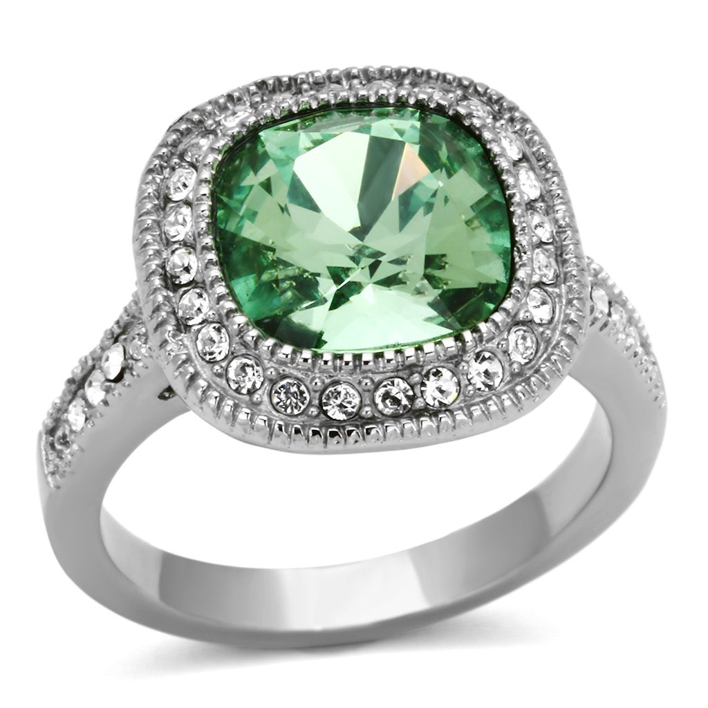 TK1317 - High polished (no plating) Stainless Steel Ring with Top Grade Crystal  in Emerald-0