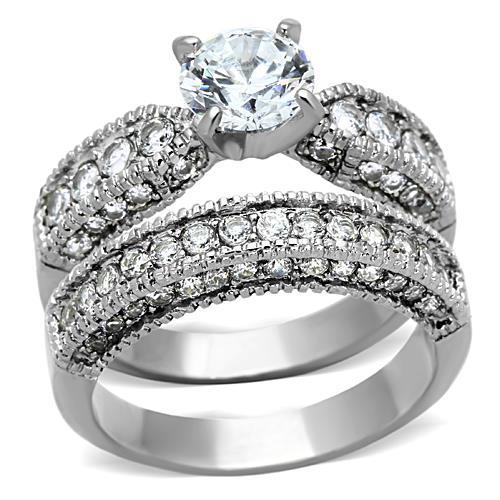 TK1318 - High polished (no plating) Stainless Steel Ring with AAA Grade CZ  in Clear-0