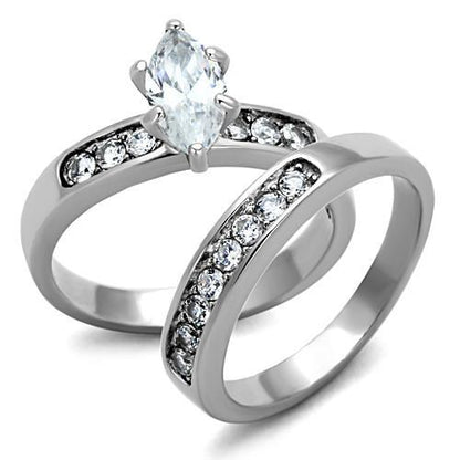 TK1319 - High polished (no plating) Stainless Steel Ring with AAA Grade CZ  in Clear-0