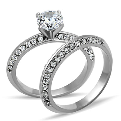 TK1320 - High polished (no plating) Stainless Steel Ring with AAA Grade CZ  in Clear-0