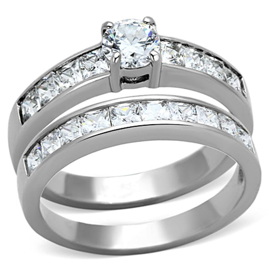 TK1321 - High polished (no plating) Stainless Steel Ring with AAA Grade CZ  in Clear-0