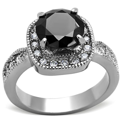 TK1322 - High polished (no plating) Stainless Steel Ring with AAA Grade CZ  in Black Diamond-0