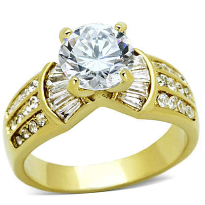 TK1323 - IP Gold(Ion Plating) Stainless Steel Ring with AAA Grade CZ  in Clear-0