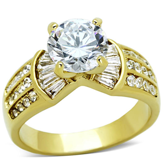 TK1323 - IP Gold(Ion Plating) Stainless Steel Ring with AAA Grade CZ  in Clear-0