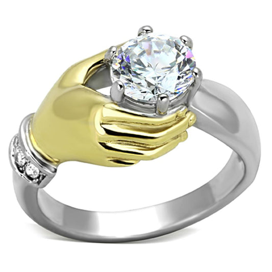 TK1324 - Two-Tone IP Gold (Ion Plating) Stainless Steel Ring with AAA Grade CZ  in Clear-0