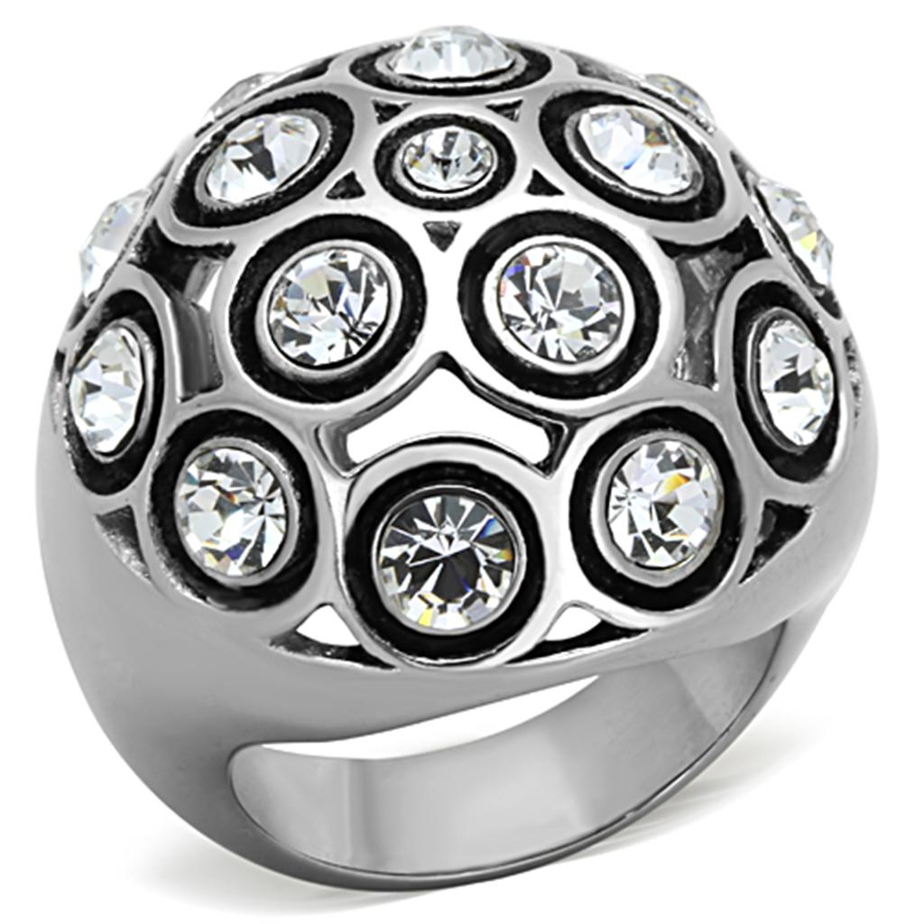 TK1325 - High polished (no plating) Stainless Steel Ring with Top Grade Crystal  in Clear-0