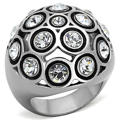 TK1325 - High polished (no plating) Stainless Steel Ring with Top Grade Crystal  in Clear-0