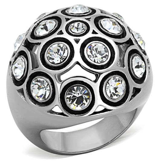 TK1325 - High polished (no plating) Stainless Steel Ring with Top Grade Crystal  in Clear-0