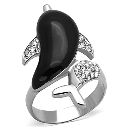 TK1326 - High polished (no plating) Stainless Steel Ring with Top Grade Crystal  in Clear-0