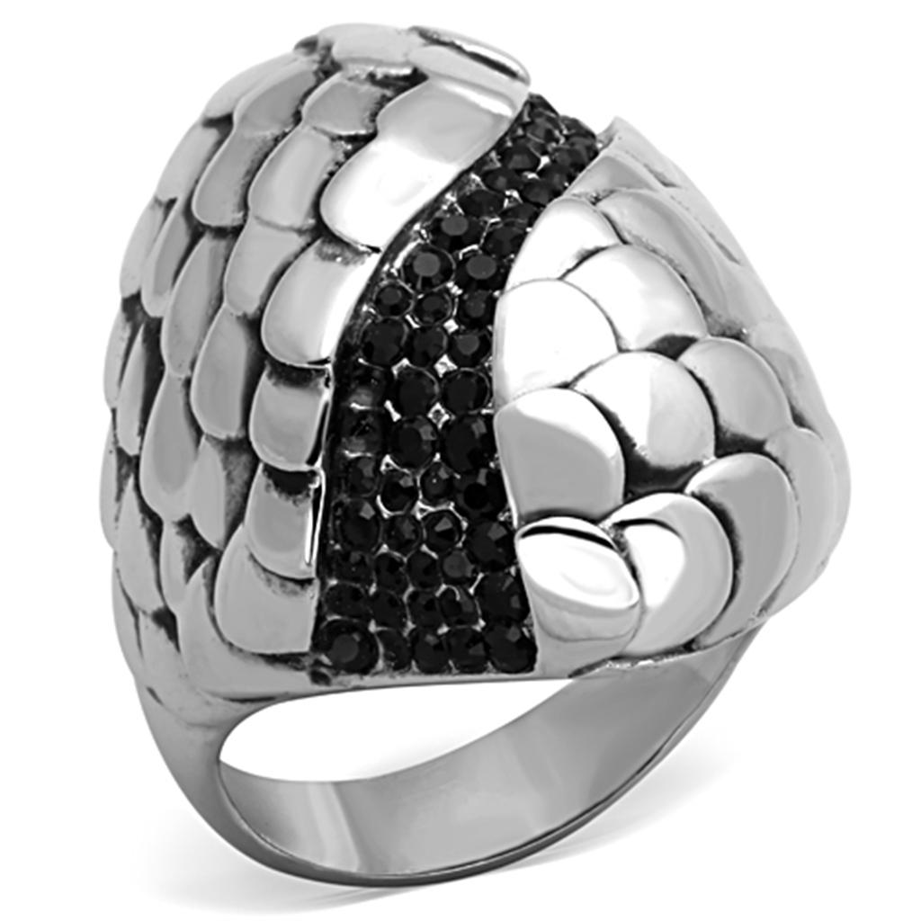 TK1327 - High polished (no plating) Stainless Steel Ring with Top Grade Crystal  in Jet-0