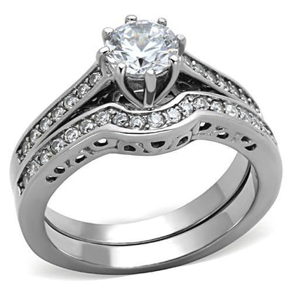 TK1330 - High polished (no plating) Stainless Steel Ring with AAA Grade CZ  in Clear-0