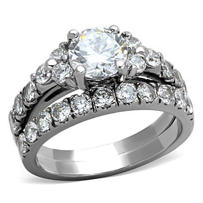 TK1331 - High polished (no plating) Stainless Steel Ring with AAA Grade CZ  in Clear-0