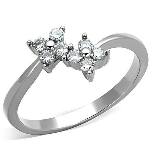 TK1333 - High polished (no plating) Stainless Steel Ring with AAA Grade CZ  in Clear-0