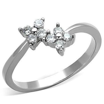 TK1333 - High polished (no plating) Stainless Steel Ring with AAA Grade CZ  in Clear-0