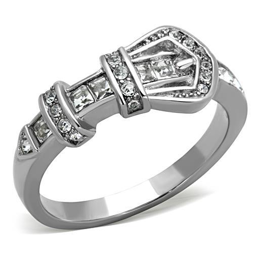 TK1334 - High polished (no plating) Stainless Steel Ring with Top Grade Crystal  in Clear-0
