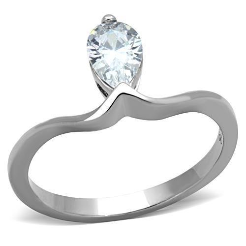 TK1336 - High polished (no plating) Stainless Steel Ring with AAA Grade CZ  in Clear-0