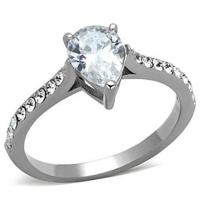 TK1337 - High polished (no plating) Stainless Steel Ring with AAA Grade CZ  in Clear-0