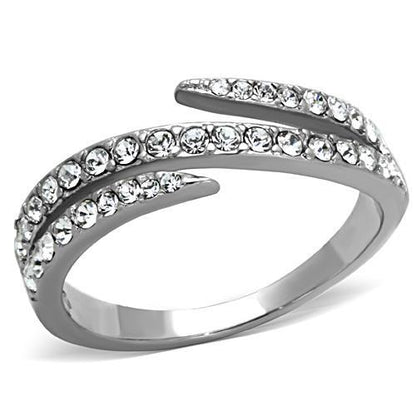 TK1338 - High polished (no plating) Stainless Steel Ring with Top Grade Crystal  in Clear-0