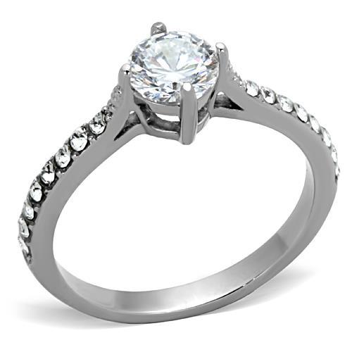 TK1339 - High polished (no plating) Stainless Steel Ring with AAA Grade CZ  in Clear-0