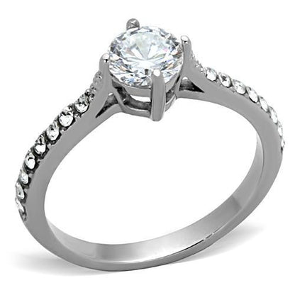 TK1339 - High polished (no plating) Stainless Steel Ring with AAA Grade CZ  in Clear-0