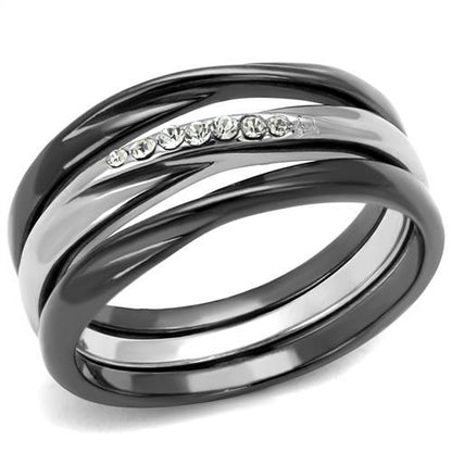 TK1340PJ - Two Tone IP Light Black (IP Gun) Stainless Steel Ring with Top Grade Crystal  in Clear-0