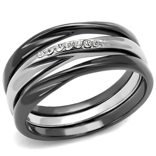 TK1340PJ - Two Tone IP Light Black (IP Gun) Stainless Steel Ring with Top Grade Crystal  in Clear-0