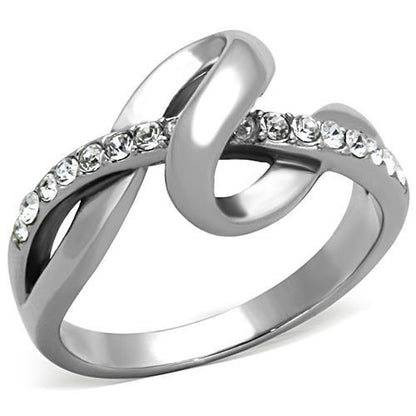 TK1341 - High polished (no plating) Stainless Steel Ring with Top Grade Crystal  in Clear-0