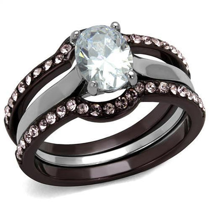 TK1344PC - Two Tone IP Dark Brown (IP coffee) Stainless Steel Ring with AAA Grade CZ  in Clear-0