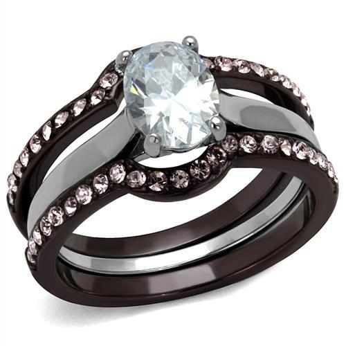 TK1344PC - Two Tone IP Dark Brown (IP coffee) Stainless Steel Ring with AAA Grade CZ  in Clear-0