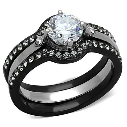 TK1346 - Two-Tone IP Black Stainless Steel Ring with AAA Grade CZ  in Clear-0