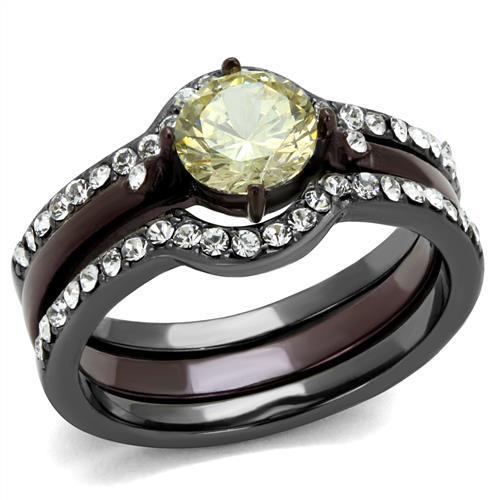 TK1346DC - IP Light Black (IP Gun) & IP Dark Brown (IP coffee) Stainless Steel Ring with AAA Grade CZ  in Citrine Yellow-0